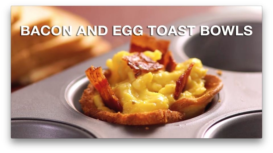 Bacon and Egg Toast Bowls