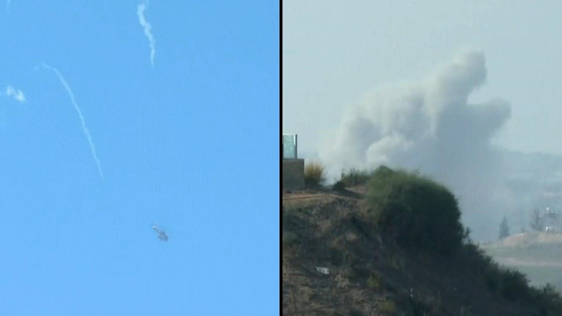 Helicopter fires flares as strike hits Israeli side of border with Gaza