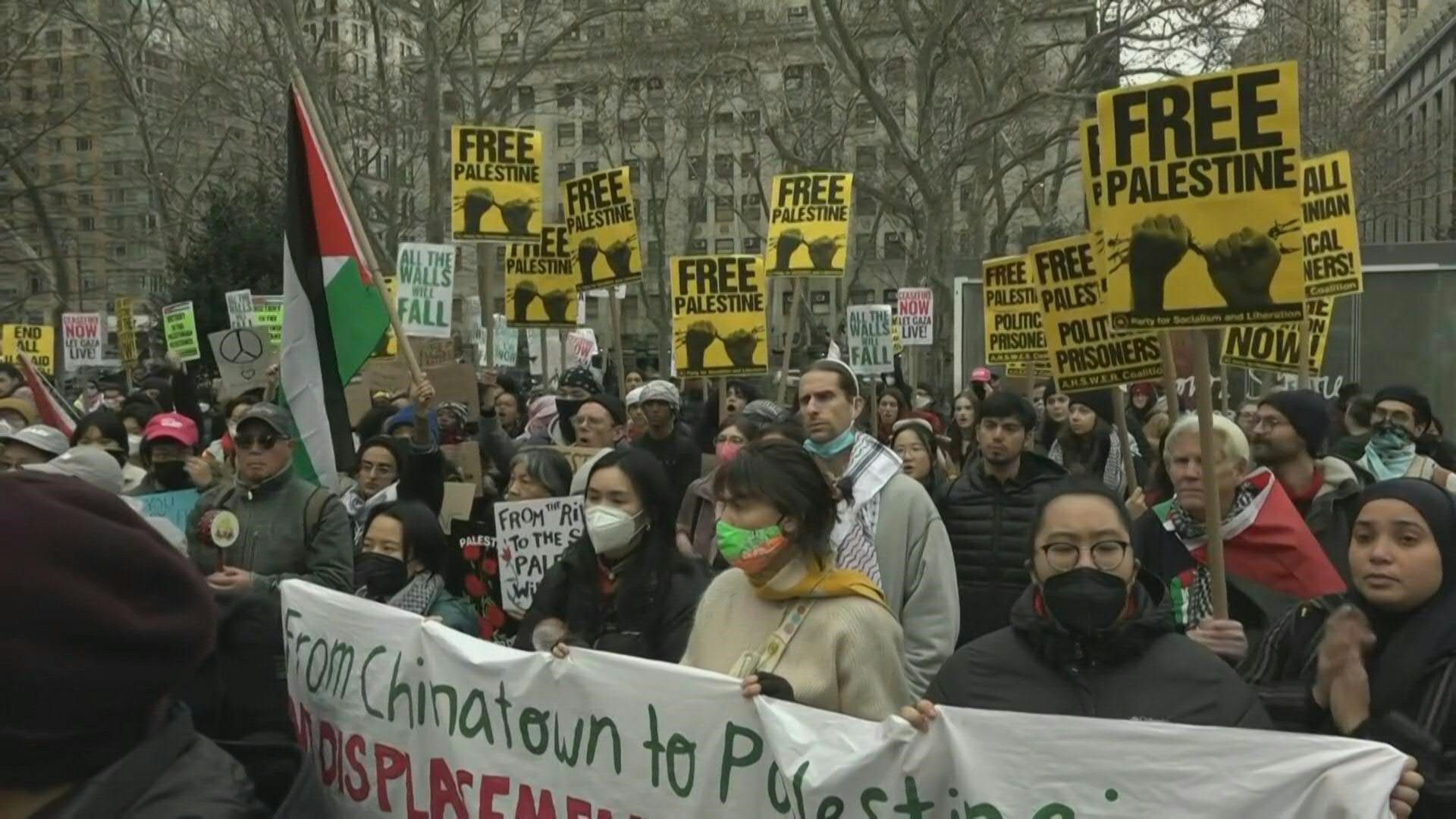 Protesters in New York call for the end of US funding to Israel