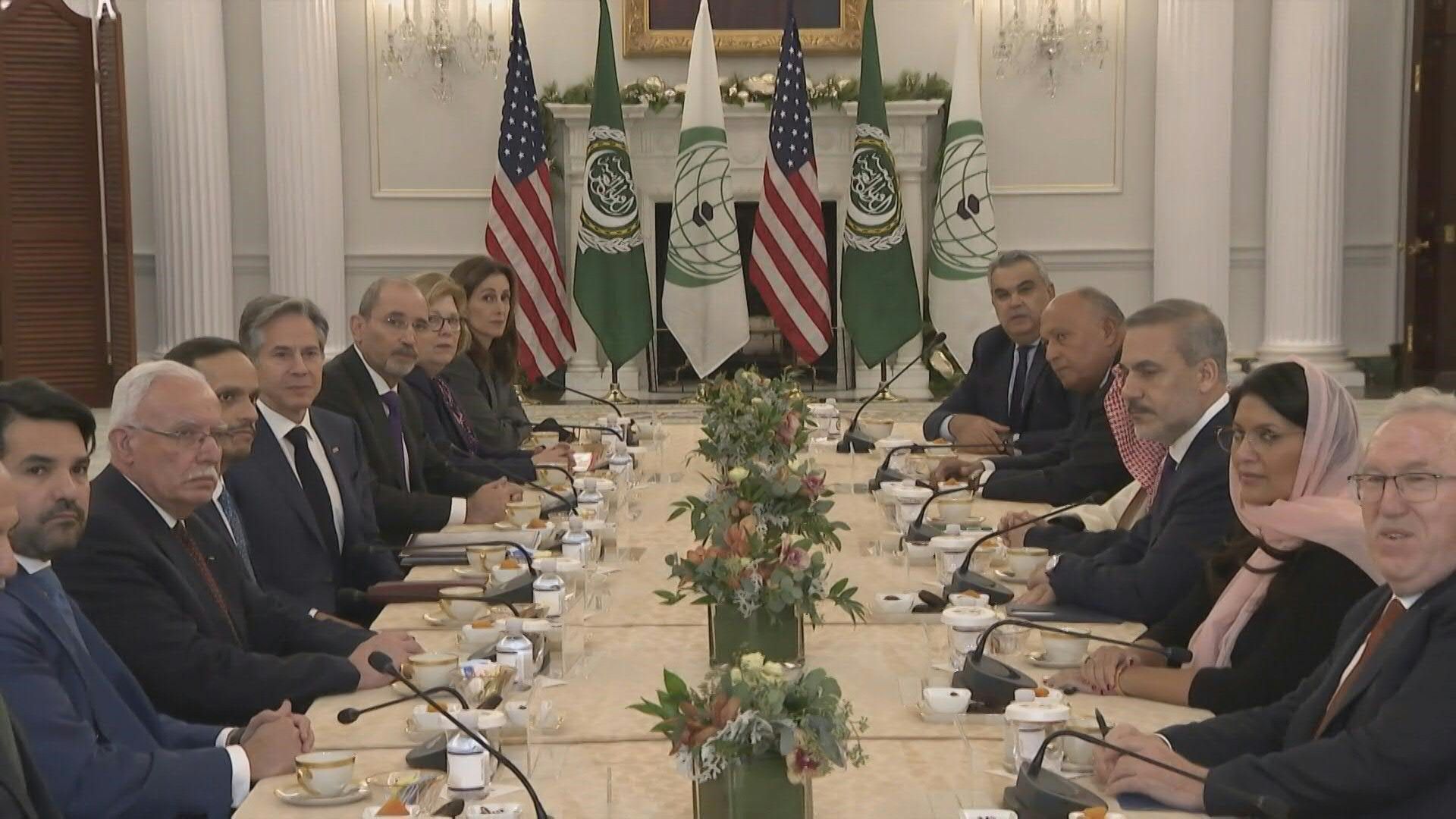Arab delegation calling for Gaza ceasefire meets with Blinken in Washington