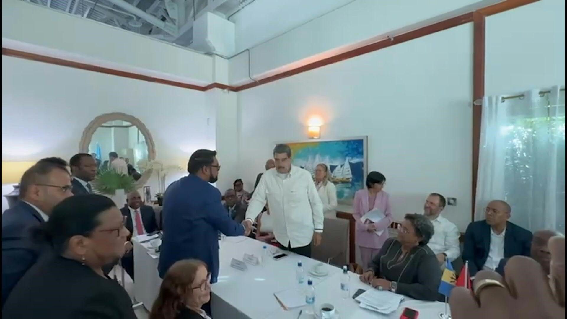 Venezuela, Guyana leaders shake hands after meeting on Essequibo land dispute
