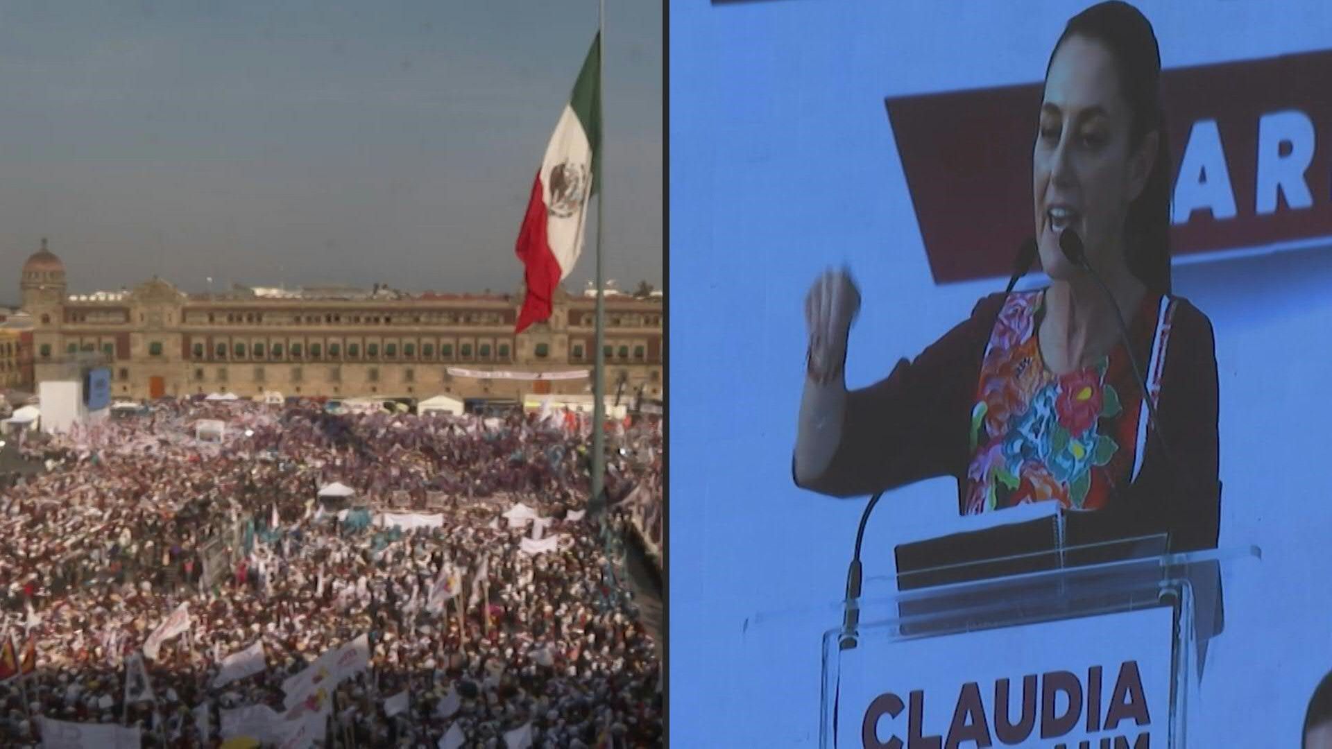 Mexican candidate Sheinbaum kicks off presidential campaign in Mexico City - Video