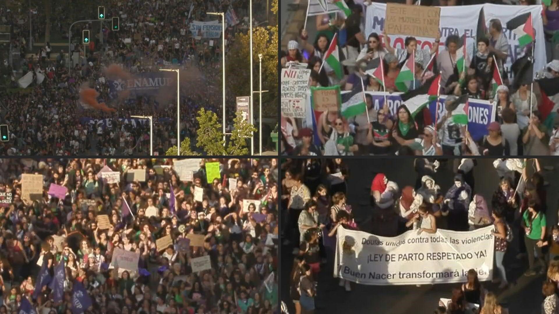 Hundreds of Chileans continue to march in Santiago on International Women's Day
