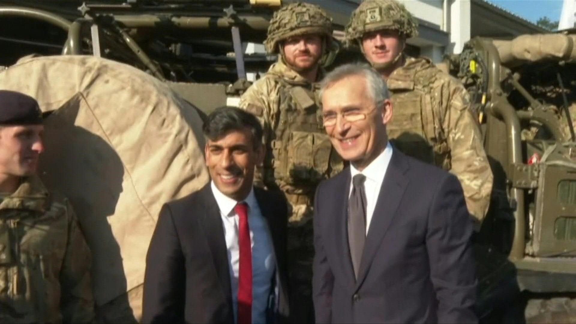 UK PM Sunak and NATO chief Stoltenberg meet troops in Poland