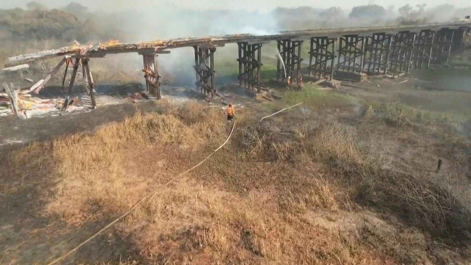 Firefighters attempt to put out fires in Brazil's Pantanal