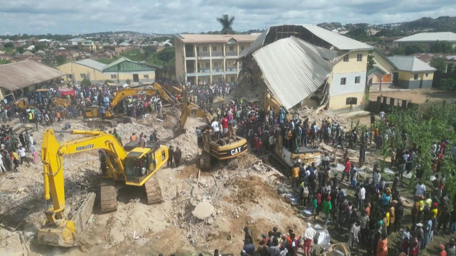 Aerials of the site of a deadly school collapse in central Nigeria