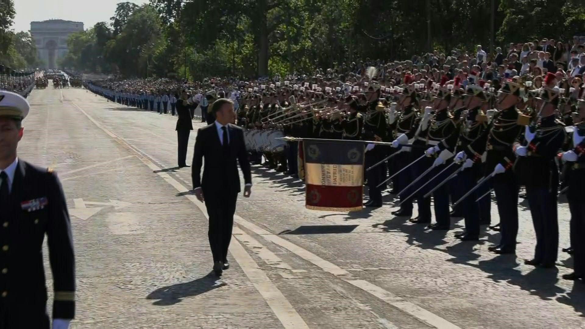 French President Macron takes part in Bastille Day military parade