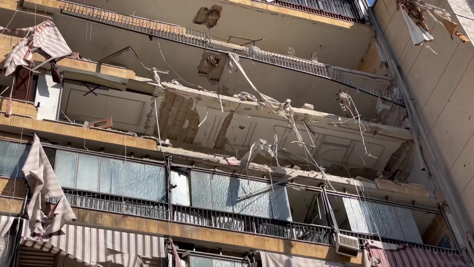 Aftermath of Israeli strike on Hezbollah media office in Beirut suburbs