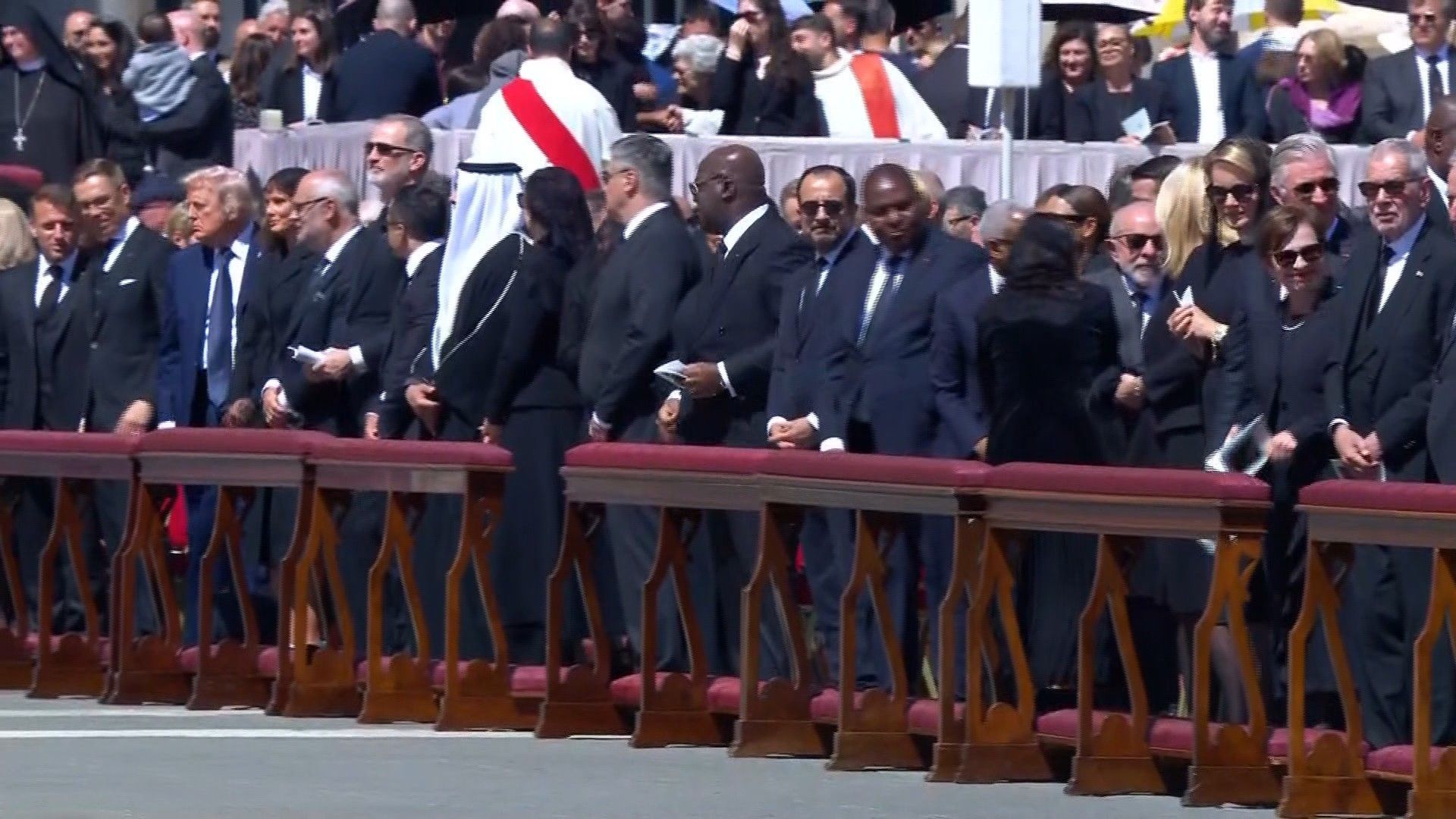 Video: US President Trump and French President Macron shake hands during Pope Francis funeral mass