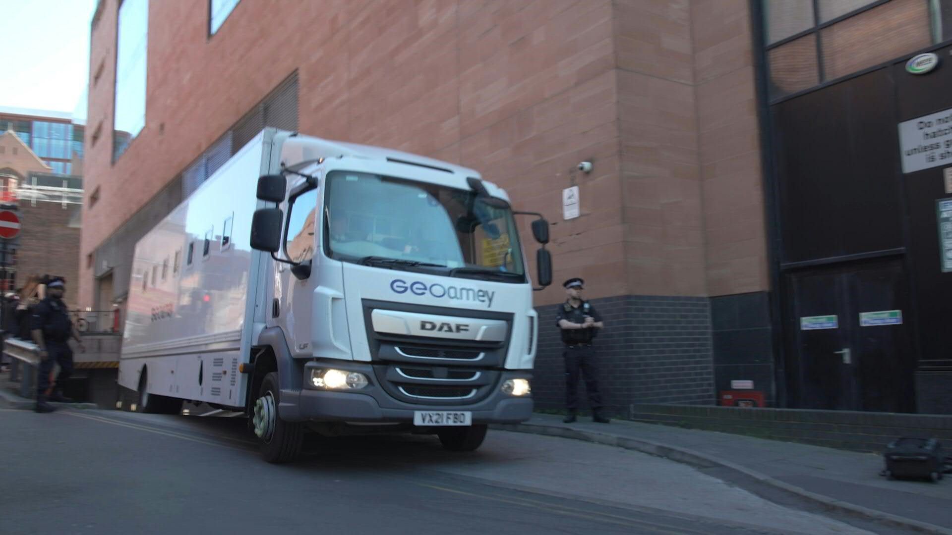 Outside Manchester Magistrates' Court as US singer Chris Brown appears in court