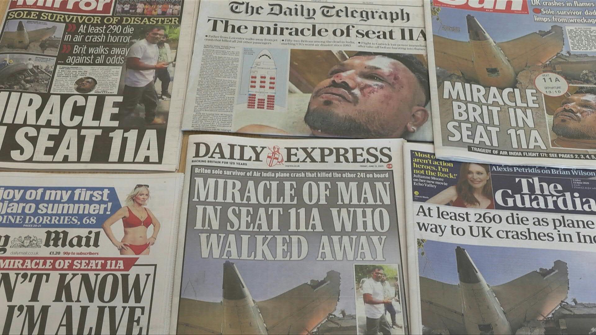 'Miracle of seat 11A': Air India sole crash survivor dominates UK newspapers
