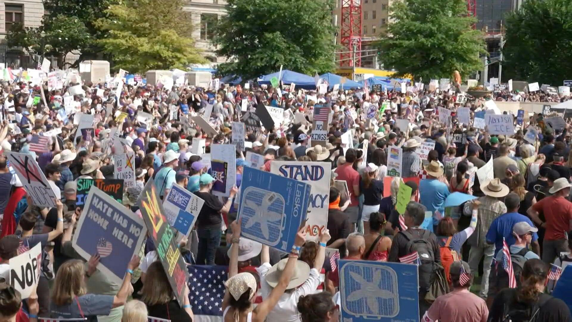 Video: Protesters at 'No Kings' demonstration in Georgia as Trump set for huge military parade