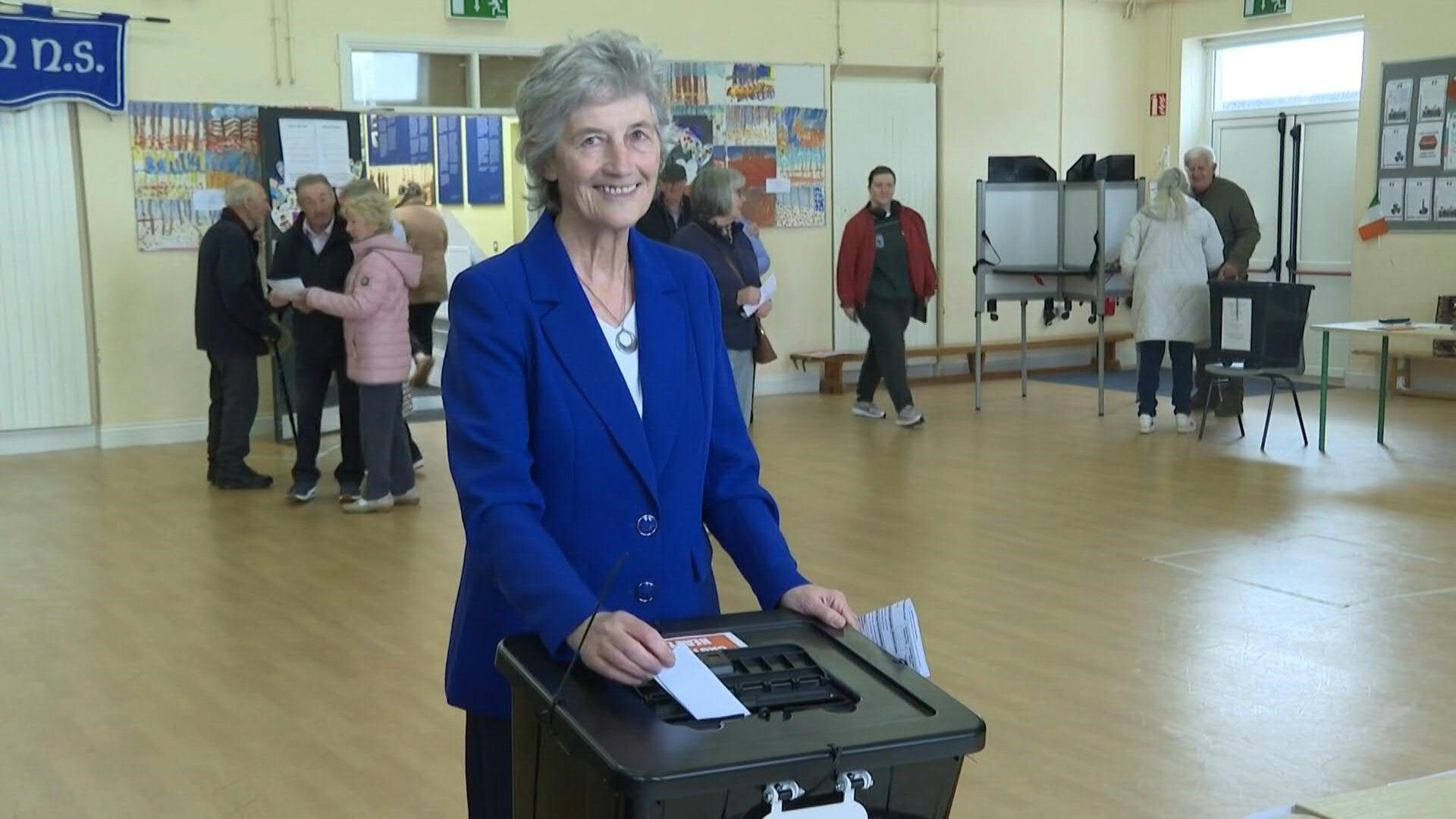 Frontrunner Catherine Connolly votes in Irish presidential election in Galway
