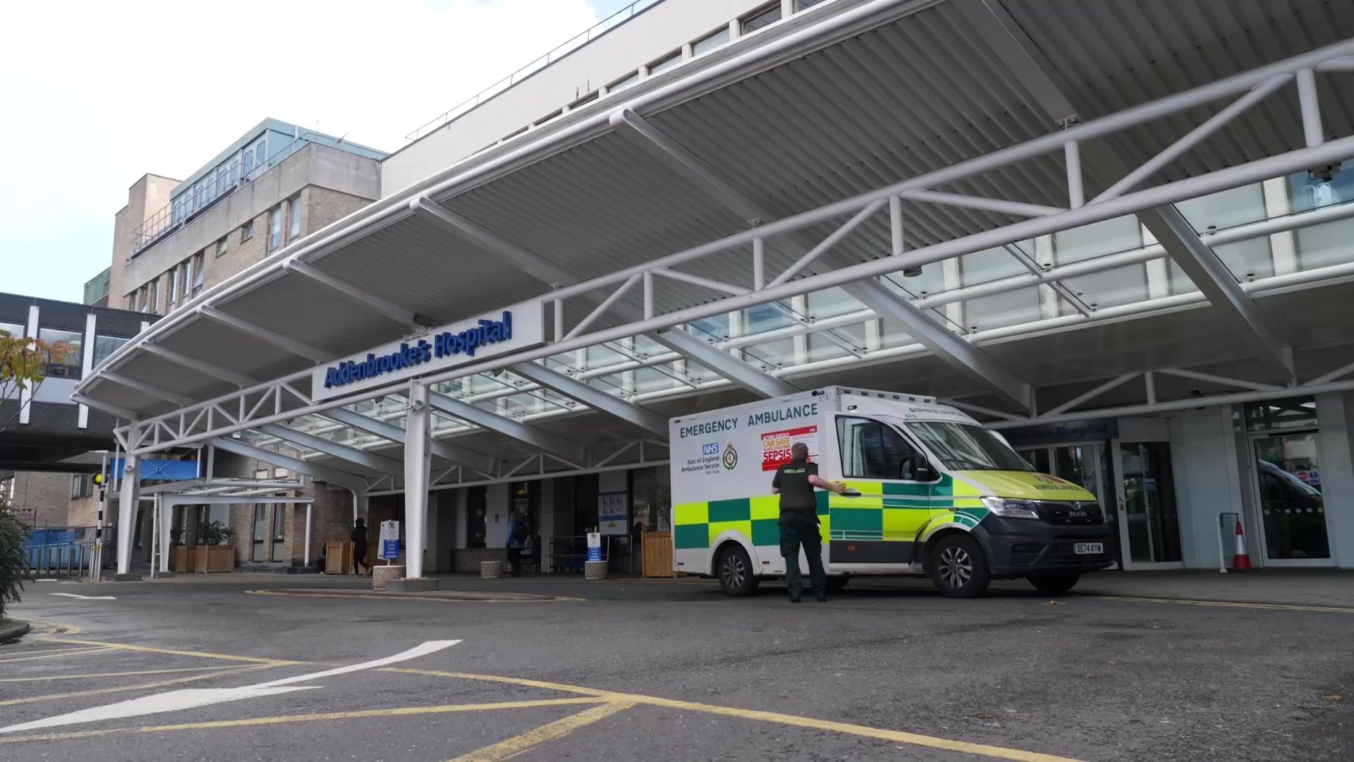 Exterior of the hospital where UK train stabbing victims were taken