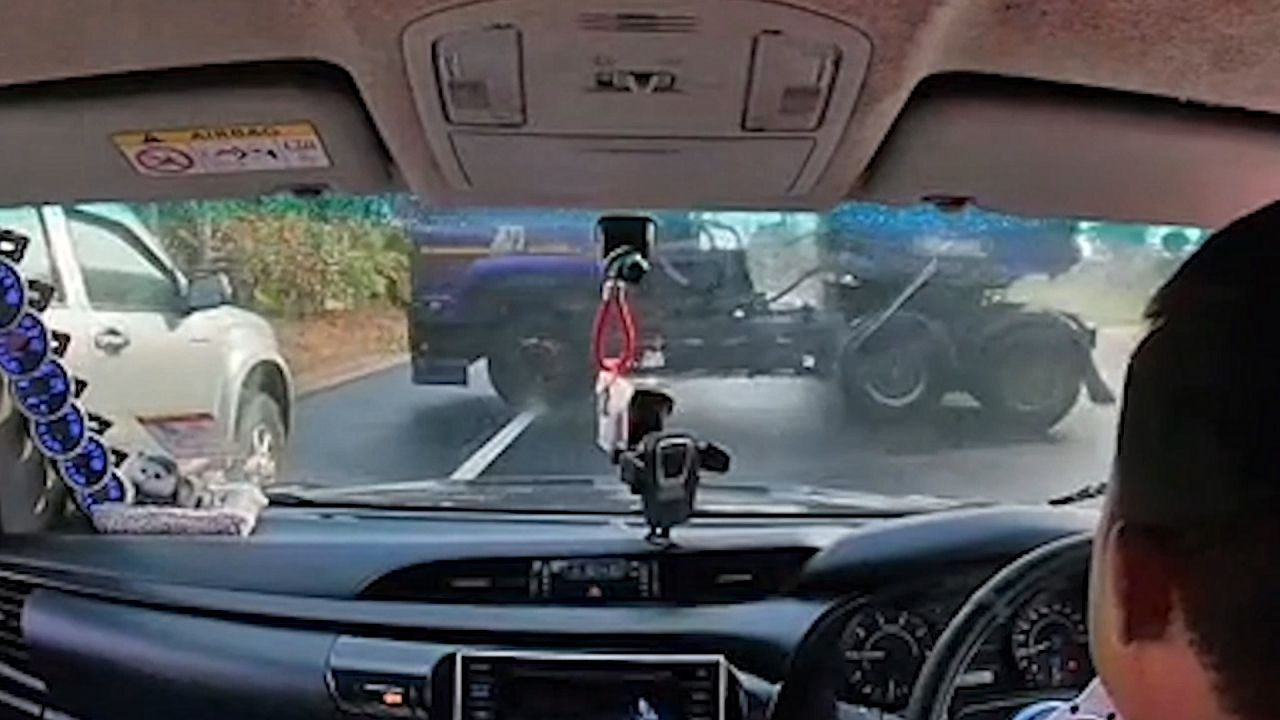 Lastwagen gerät außer Kontrolle – Autofahrer erstarrt am Steuer