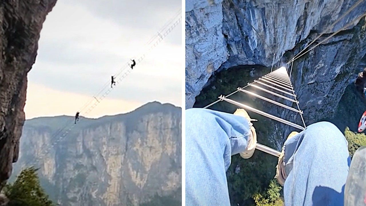 168 Meter über Schlucht: Diese Leiter in China hat es in sich - Video