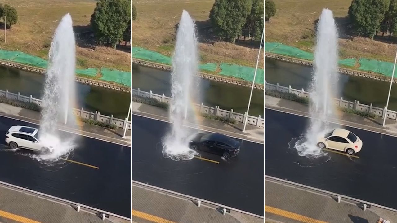 Gratis-Autowäsche: Fahrer in China freuen sich über geplatzte Wasserleitung