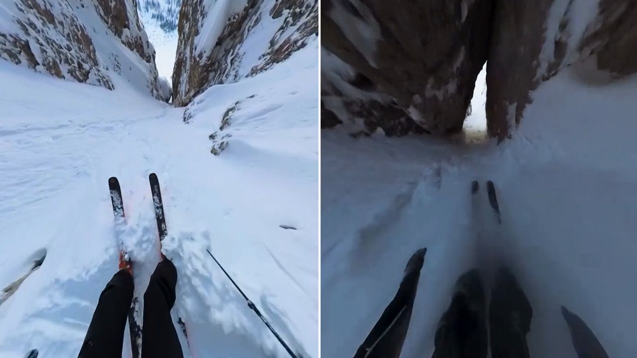 Durch Felshöhle – diese Skiabfahrt ist nichts für schwache Nerven
