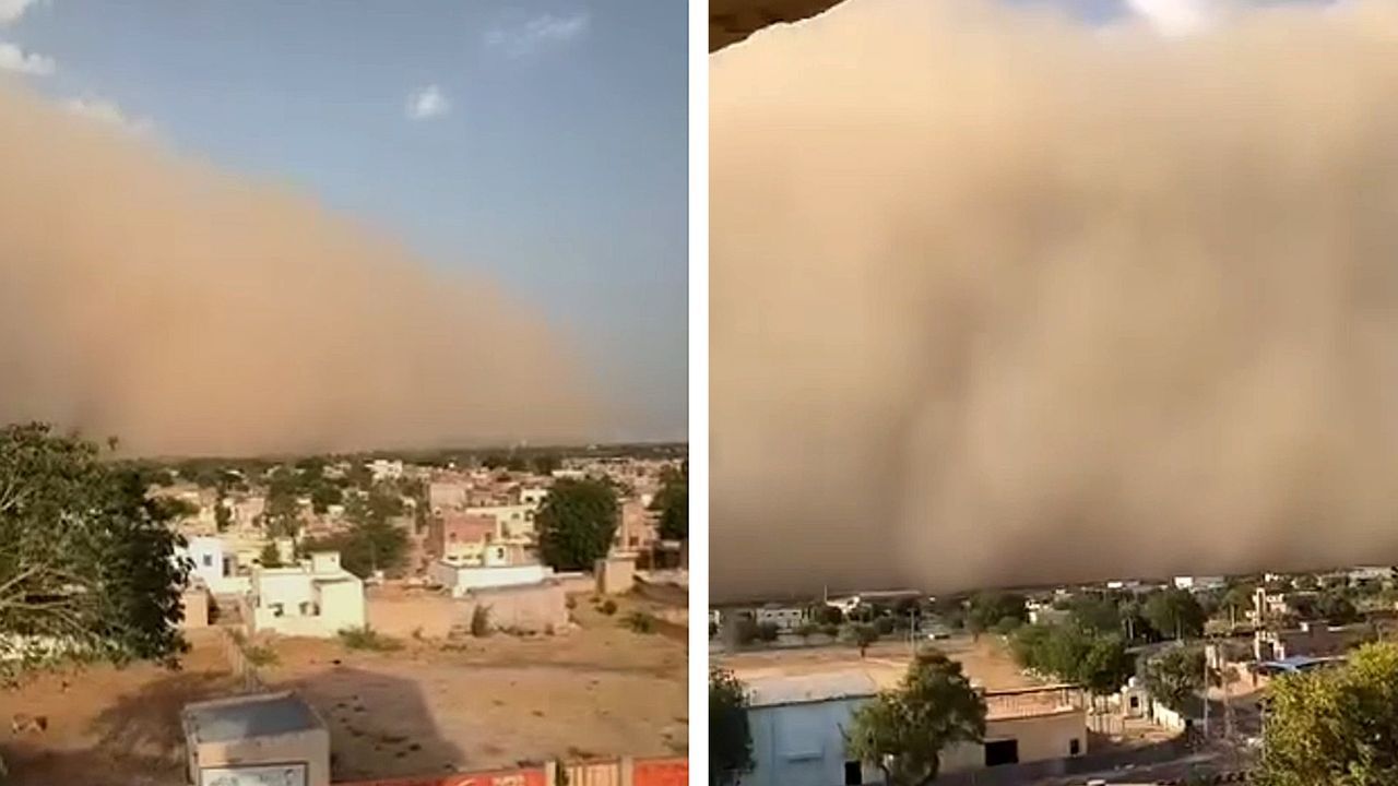 Bedrohlicher Anblick Apokalyptischer Sandsturm verdunkelt Großstadt in Indien
