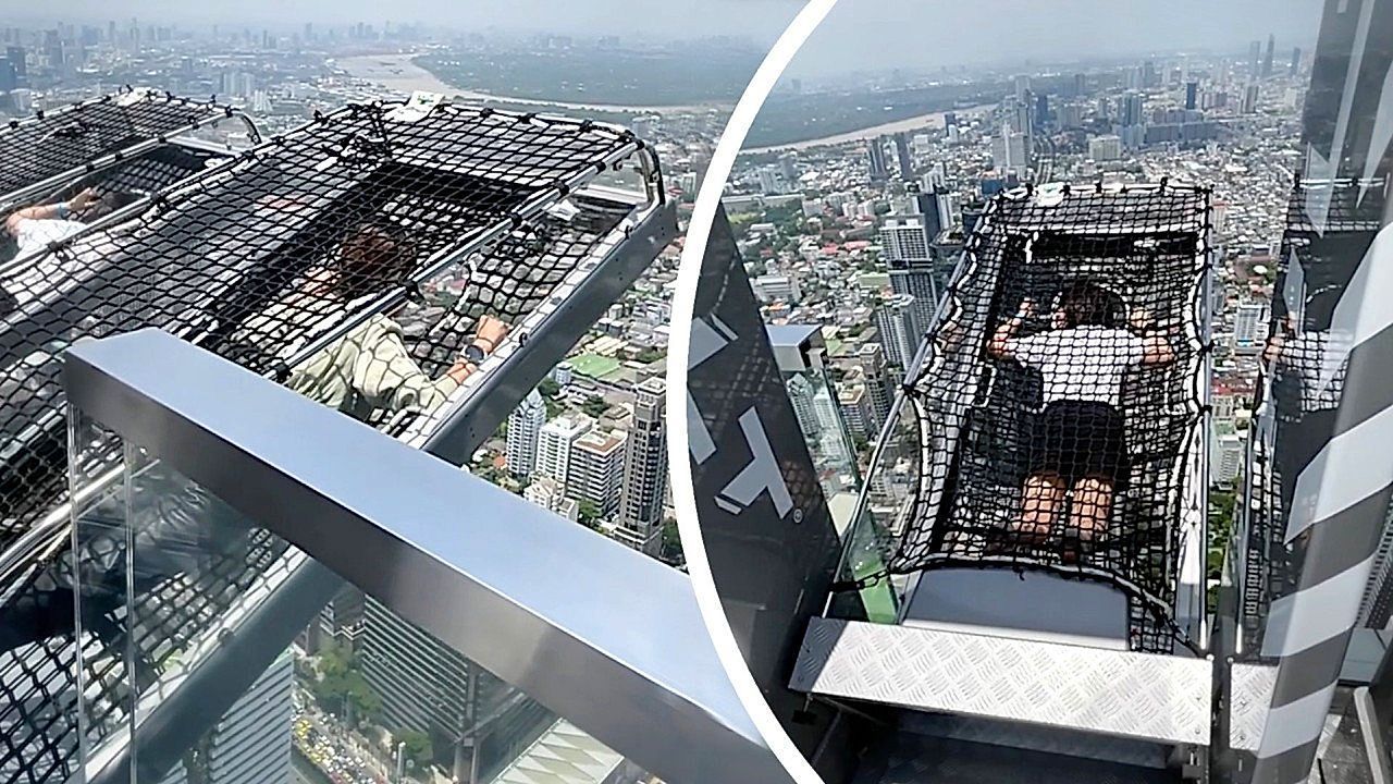 Kopfüber am Wolkenkratzer: Touristinnen hängen über Thailands Hauptstadt