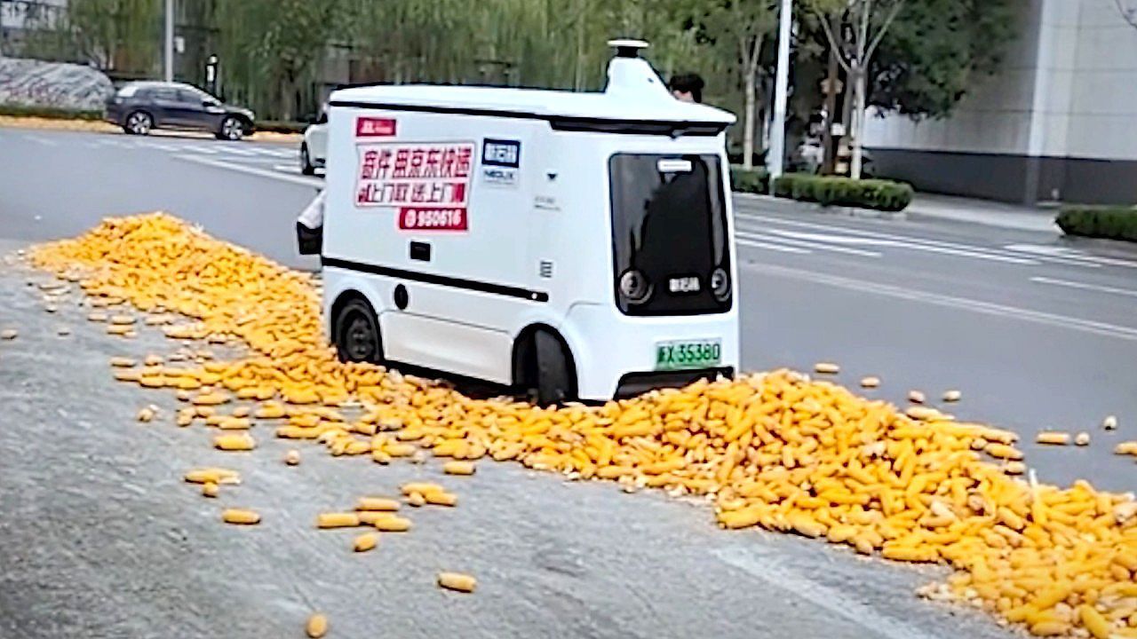 Video: Tückisches Landleben: Selbstfahrender Lieferwagen bleibt in Mais stecken