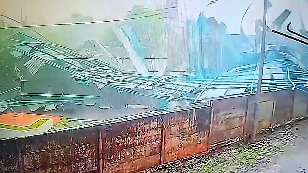 Terrifying moment tornado tears stadium roof apart in Indonesia
