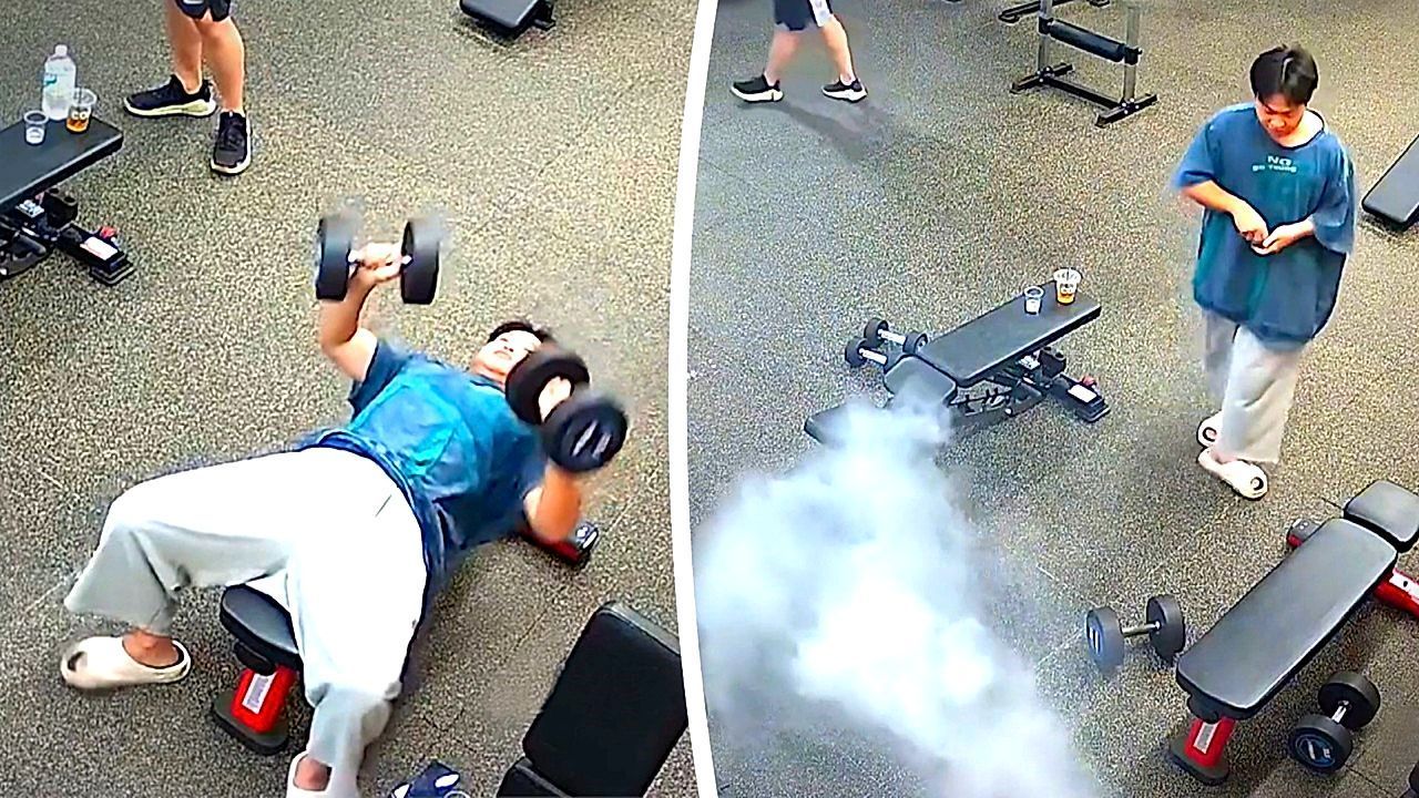 Video: Rauchwolke im Fitnessstudio: Hantel sorgt für qualmendes Handy