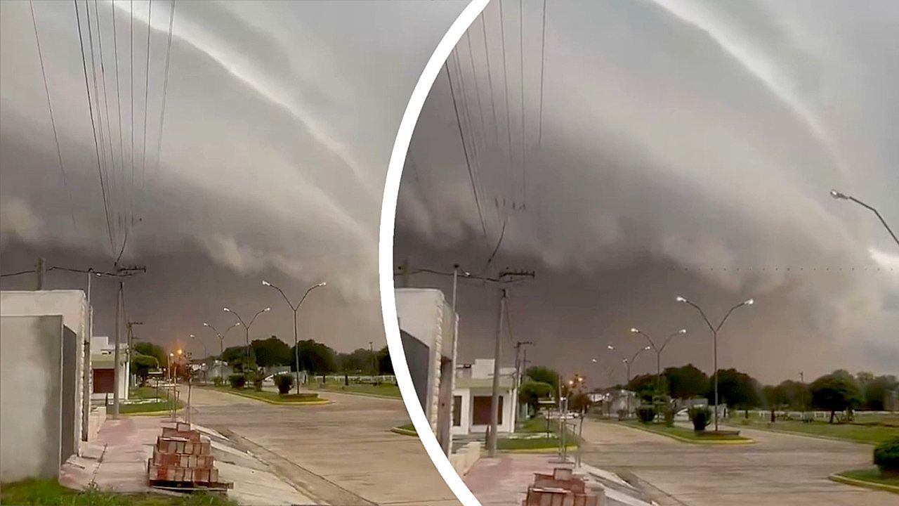 Video: Bedrohliche Wolkenwand: Riesige Arcus-Wolke wälzt sich über Wohngebiet