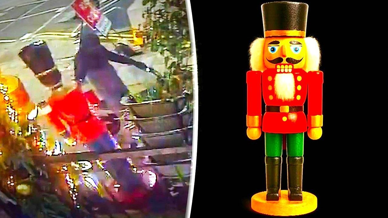 Video: Gigantischer Nussknacker entführt – Dieb flieht auf dem Fahrrad