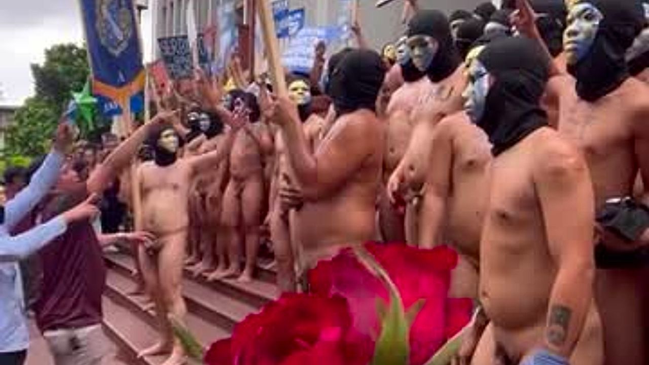 Men hold naked protest at university over social issues