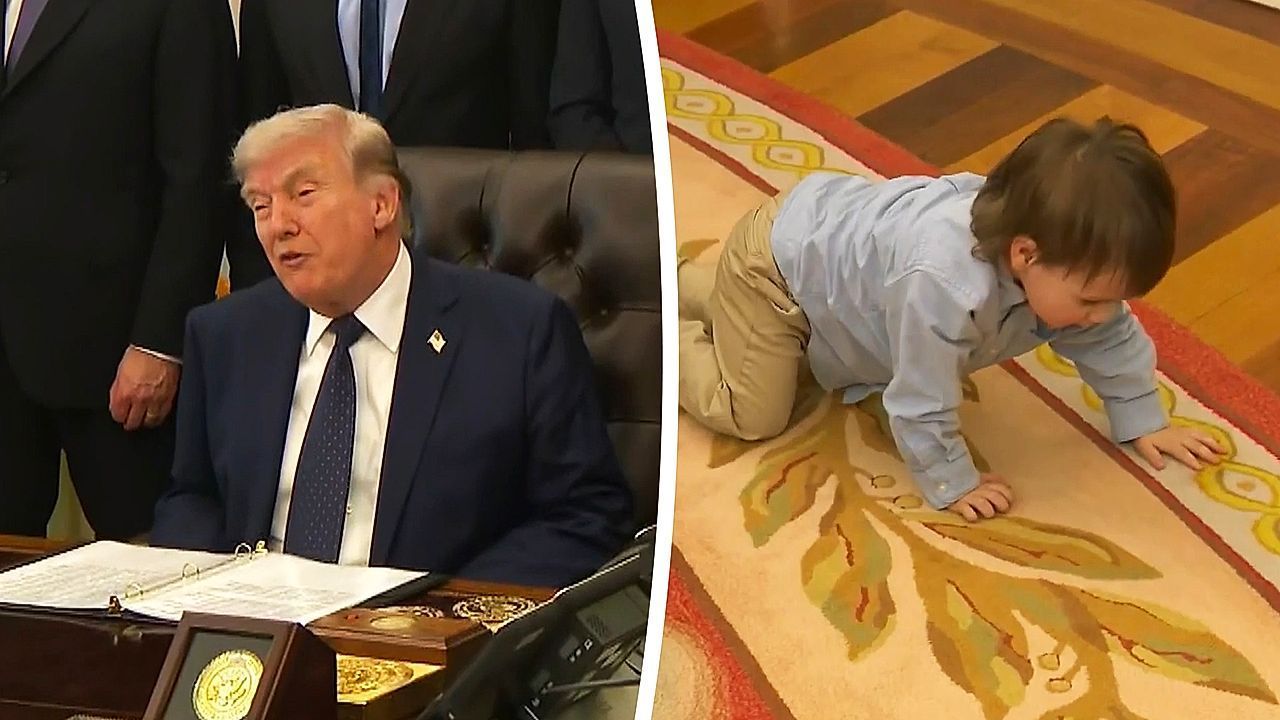 Video: Von Politik gelangweilt: Kleiner Junge spielt während Trump-Rede im Oval Office