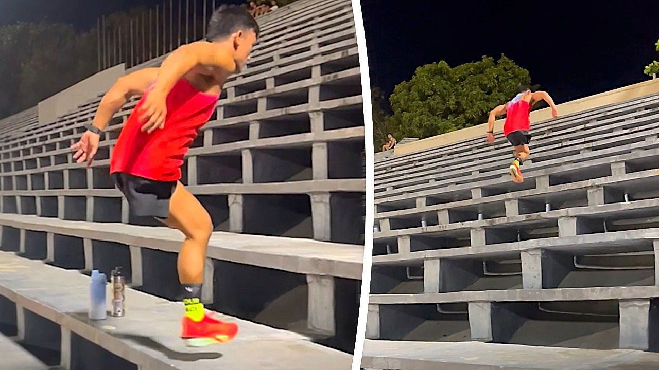 Video: One-legged athlete powers up stadium steps during intense training