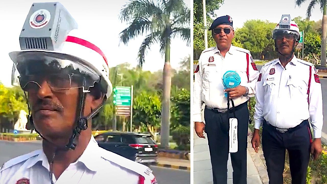 Video: Hitzewelle in Neu-Delhi: Polizei testet klimatisierte Helme gegen extreme Temperaturen