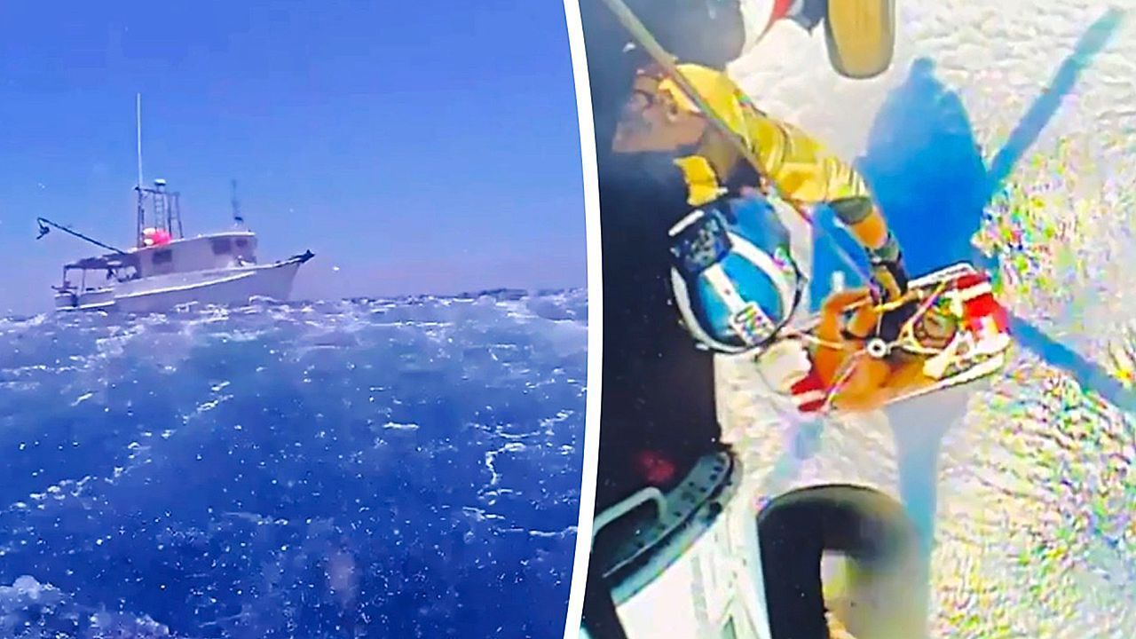 Video: Rettung aus der Luft: US-Küstenwache birgt kranken Fischer vor Georgia