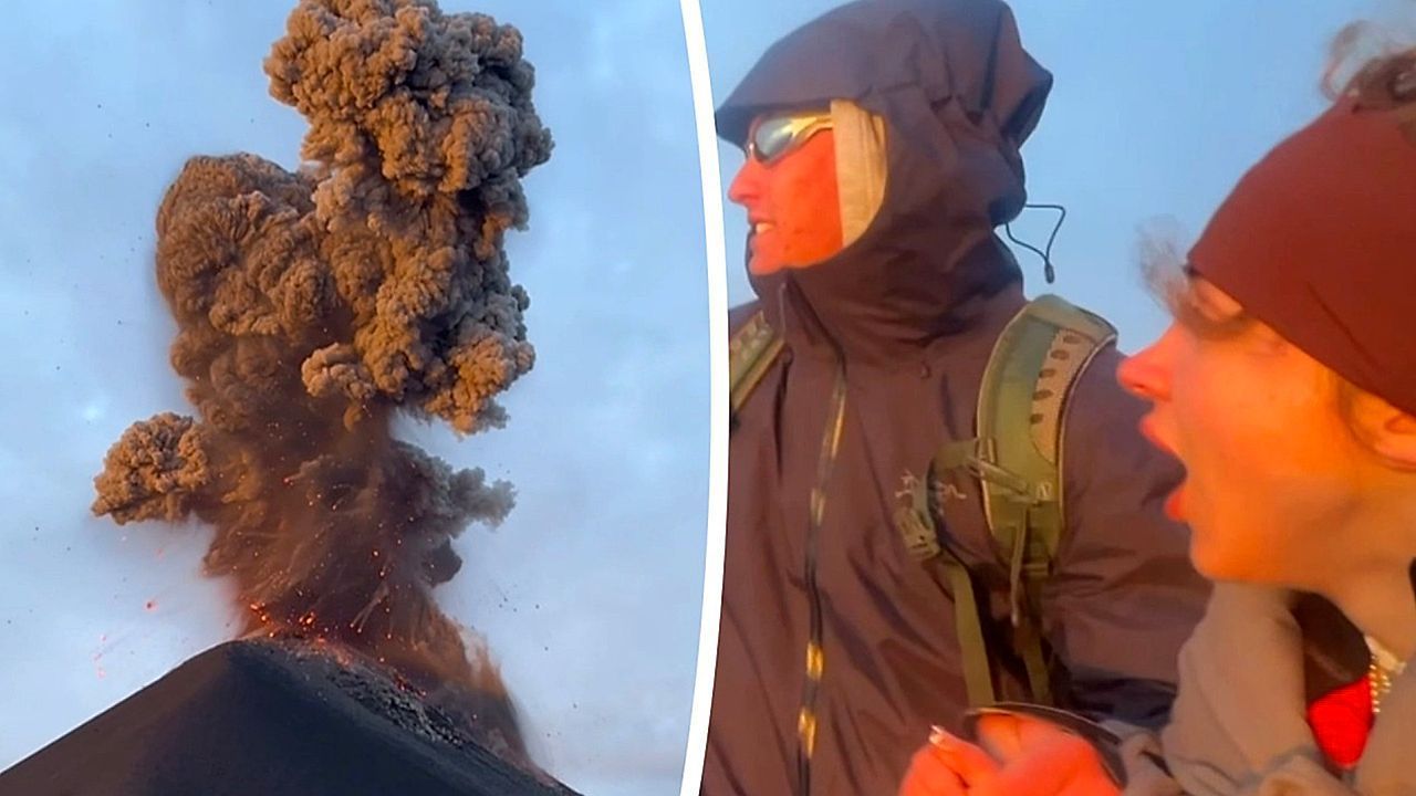 Video: Glühende Gesteinsbrocken: Wanderer entkommen Ausbruch des Volcán de Fuego
