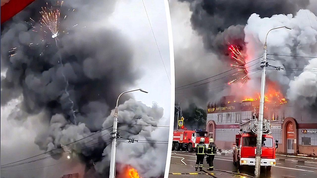 Video: Ungewolltes Feuerwerk: Brand in russischem Einkaufszentrum löst Explosionsserie aus