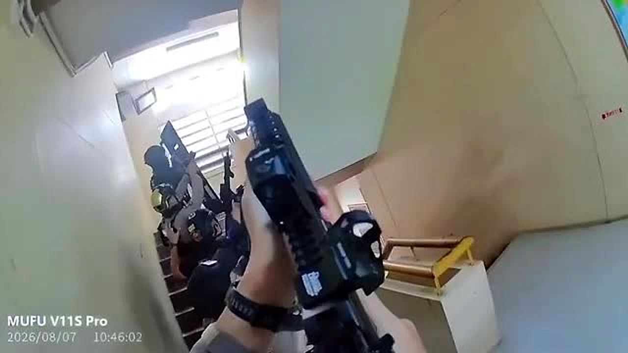 Video: Police bodycam footage shows hero cops searching Thai school for shooter
