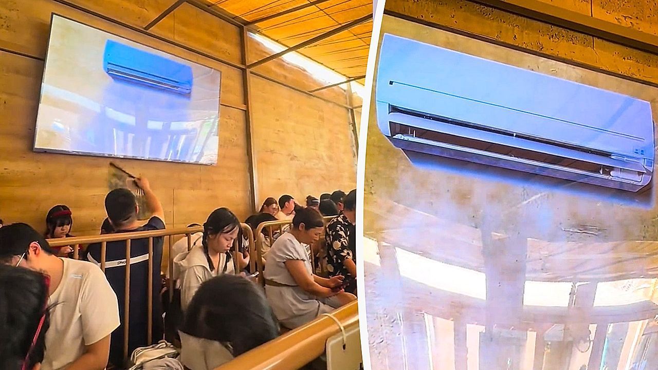 Video: Anstehen in der Hitze: Virtuelle Klimaanlage soll Touristen in China beruhigen