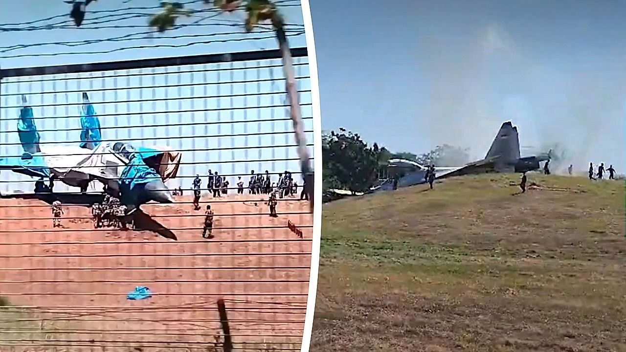 Video: Flugzeugunglück in Indonesien: Kampfjet schießt über Landebahn hinaus