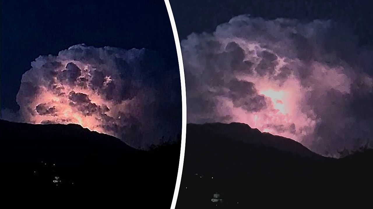 Video: Feuerwerk der Natur: Gewitter lässt Wolke über Dorf in Italien leuchten