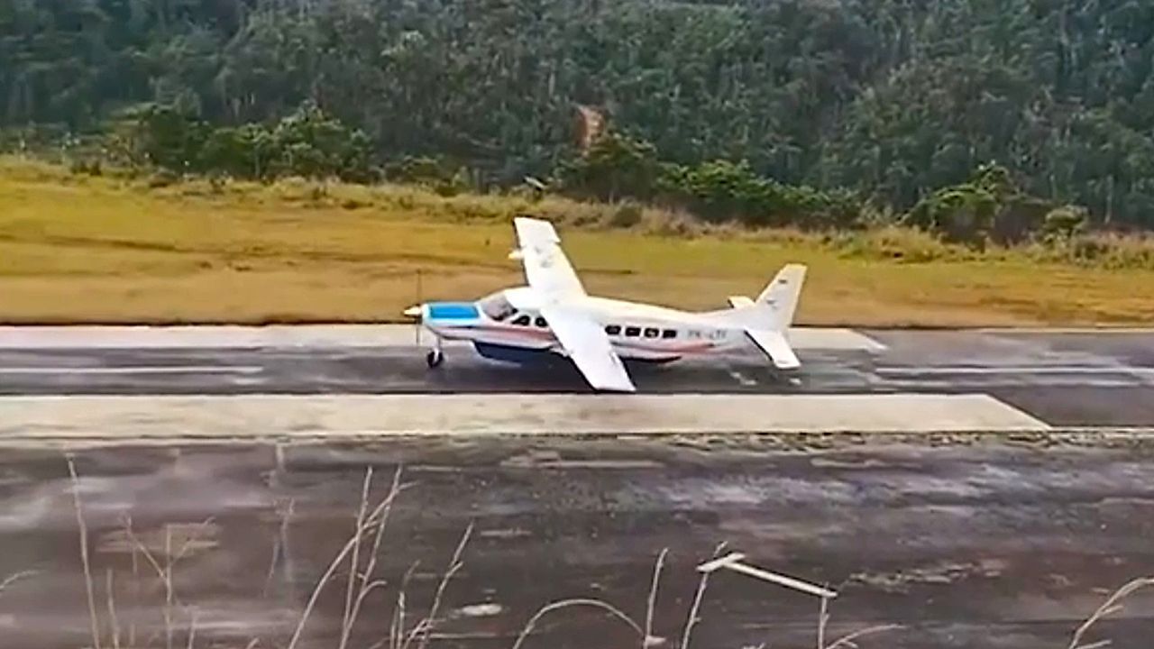 Cessna skids off runway in Indonesia after landing gear collapses