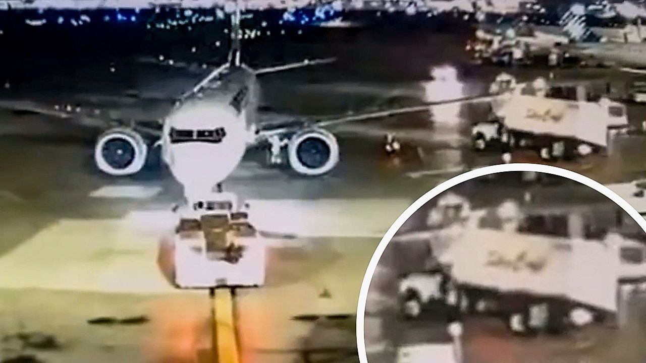 WestJet plane clips catering truck at Toronto airport