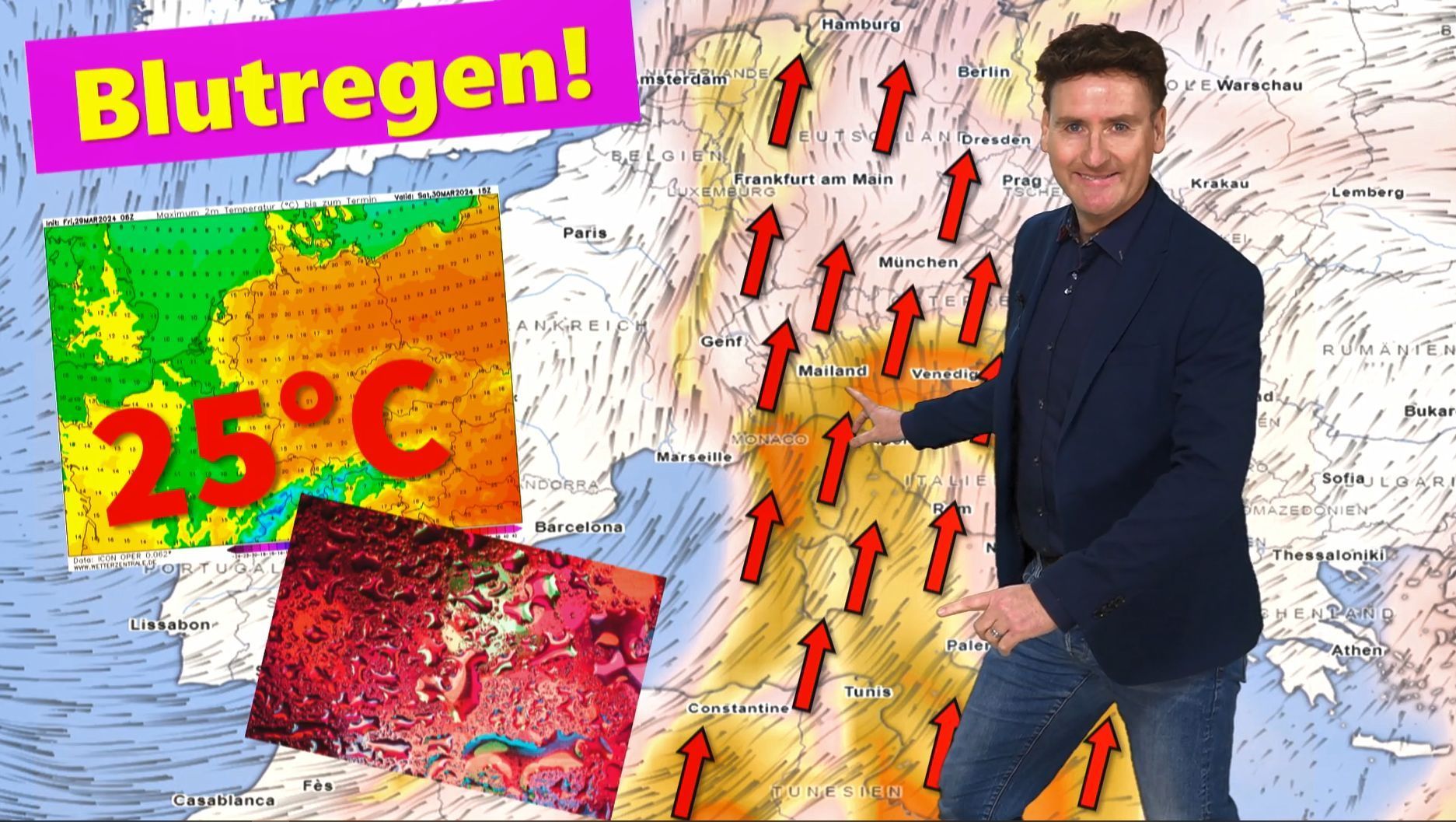 Gruselwetter an Ostern! Blutregen über Deutschland, Karsamstag bis 25°C! Alles hängt vom Saharastaub ab!