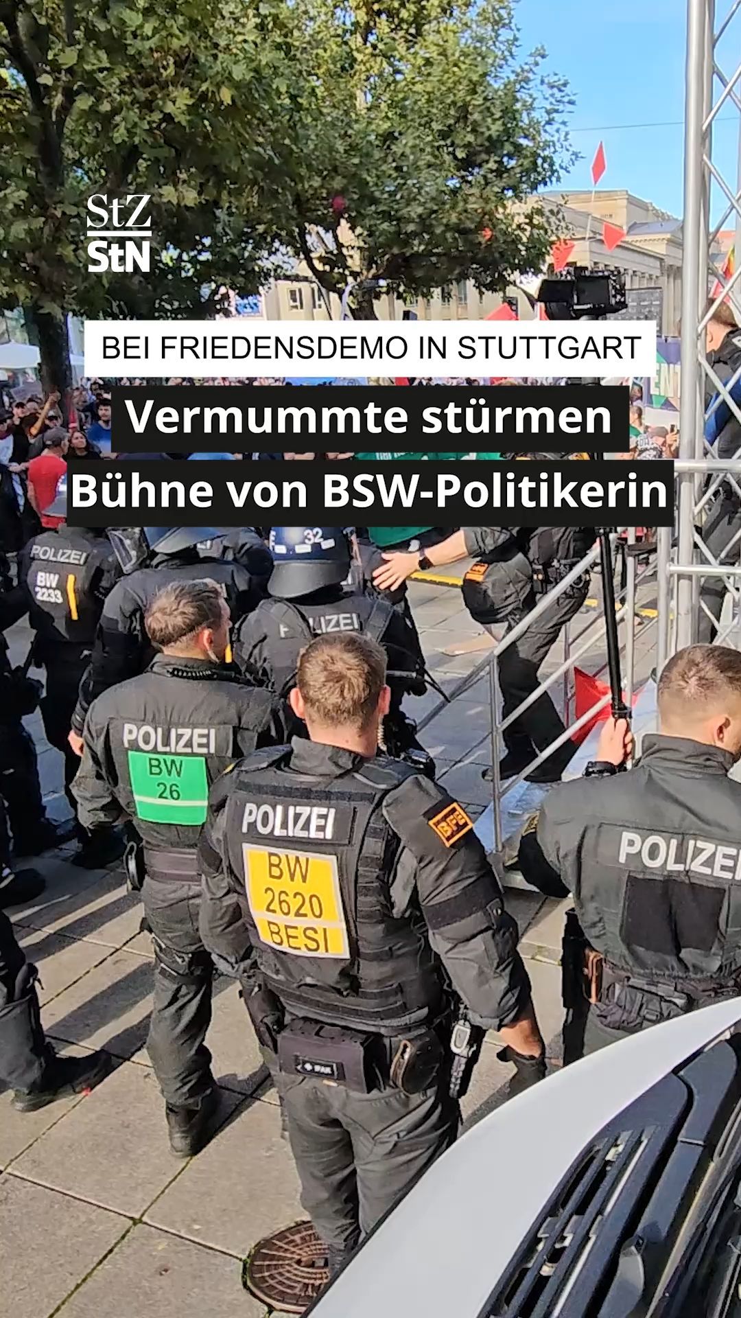 Video: Eklat bei Kundgebung – Vermummte stürmen Bühne von BSW-Politikerin