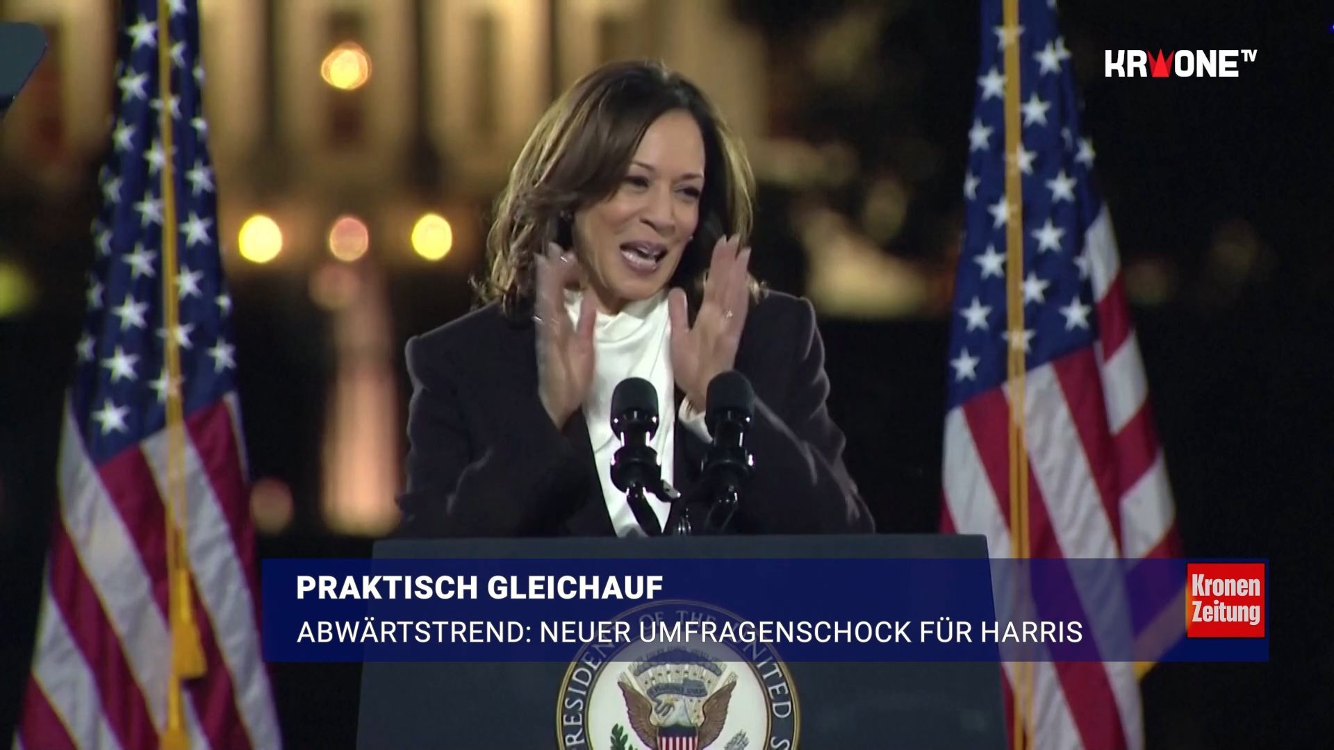 Umfrageschock vor US-Wahl: Harris mit Trump nur noch gleich auf!